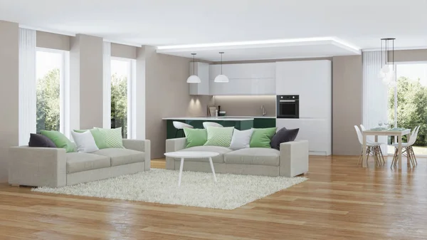 Modern house interior. 3D rendering.