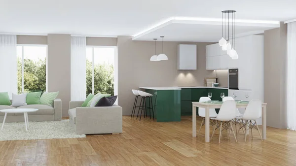 Interni Casa Moderna Rendering — Foto Stock