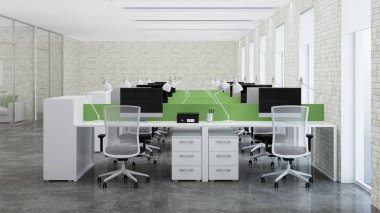 Ofis alanı. Ofis tasarımı. 3D render.