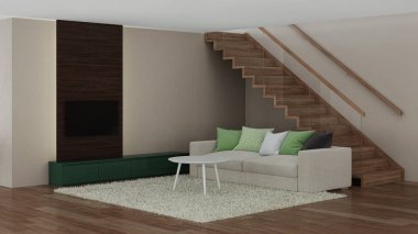 Modern ev iç. 3D render.