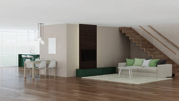 Modern Huis Interieur Rendering — Stockfoto