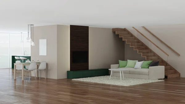 Modern House Interior Rendering — Stock Photo, Image
