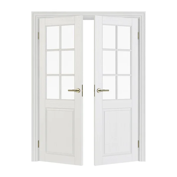 ガラス 2重ドア 内側のドアは 白い背景で隔離 レンダリング — ストック写真