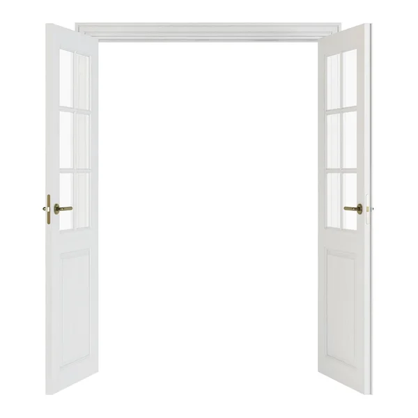 Puertas Doble Hoja Con Cristal Puertas Interiores Aisladas Sobre Fondo — Foto de Stock