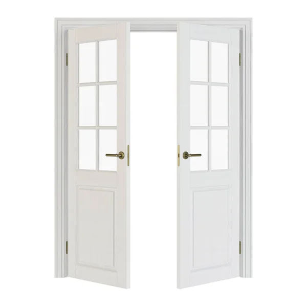 Двухлистные Двери Стеклом Внутренние Двери Изолированы Белом Фоне Рендеринг — стоковое фото