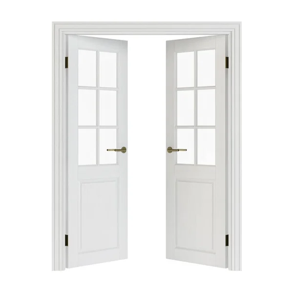 Dwuskrzydłowe Drzwi Szybą Drzwi Wewnętrzne Białym Tle Renderowania — Zdjęcie stockowe