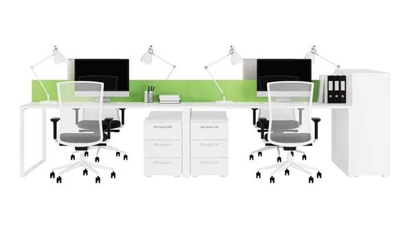 Kontorsmöbler Styrs Vit Bakgrund Kontorslokaler Design Office Rendering — Stockfoto