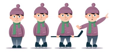 Çocuğun paten. Bir dizi farklı pozlar ve yüz ifadeleri.