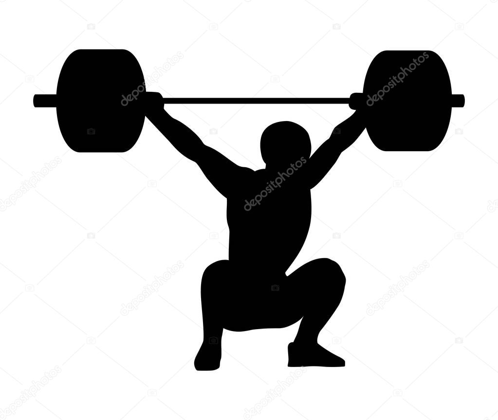 Weightlifting snatch.  Silhouette of man.