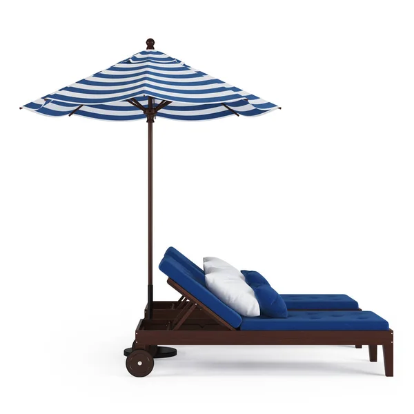 白い背景の上の傘の Chaise のラウンジ レンダリング — ストック写真