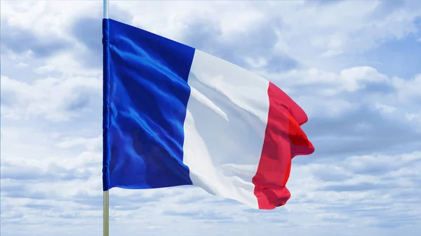 Flag of France against the sky. 3D rendering.