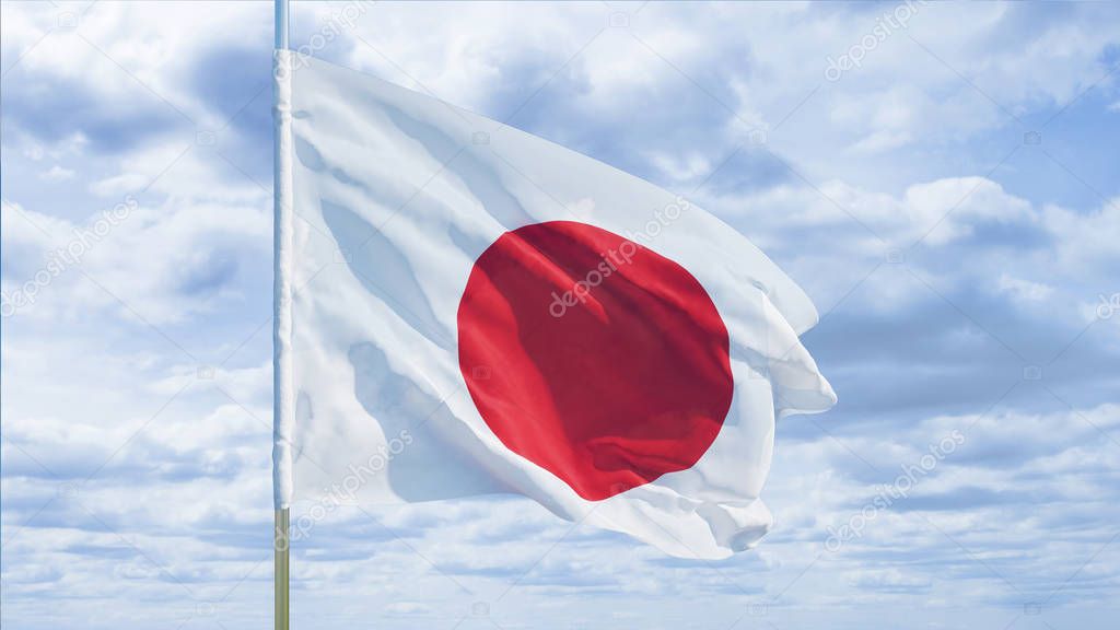 Japan flag on a sky background. 3D rendering.