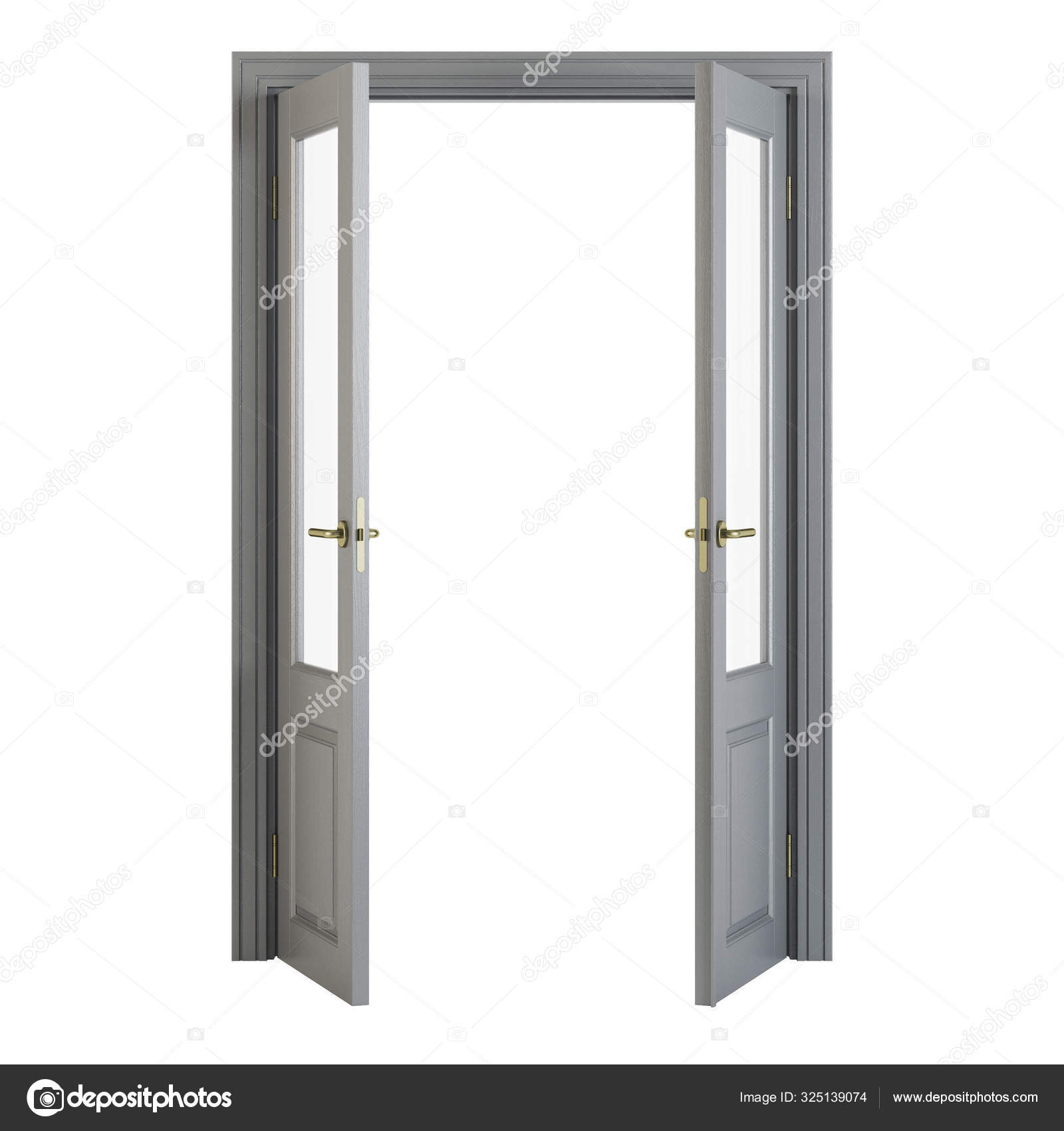 Puerta blanca abierta de una puerta abierta con asa de metal aislada