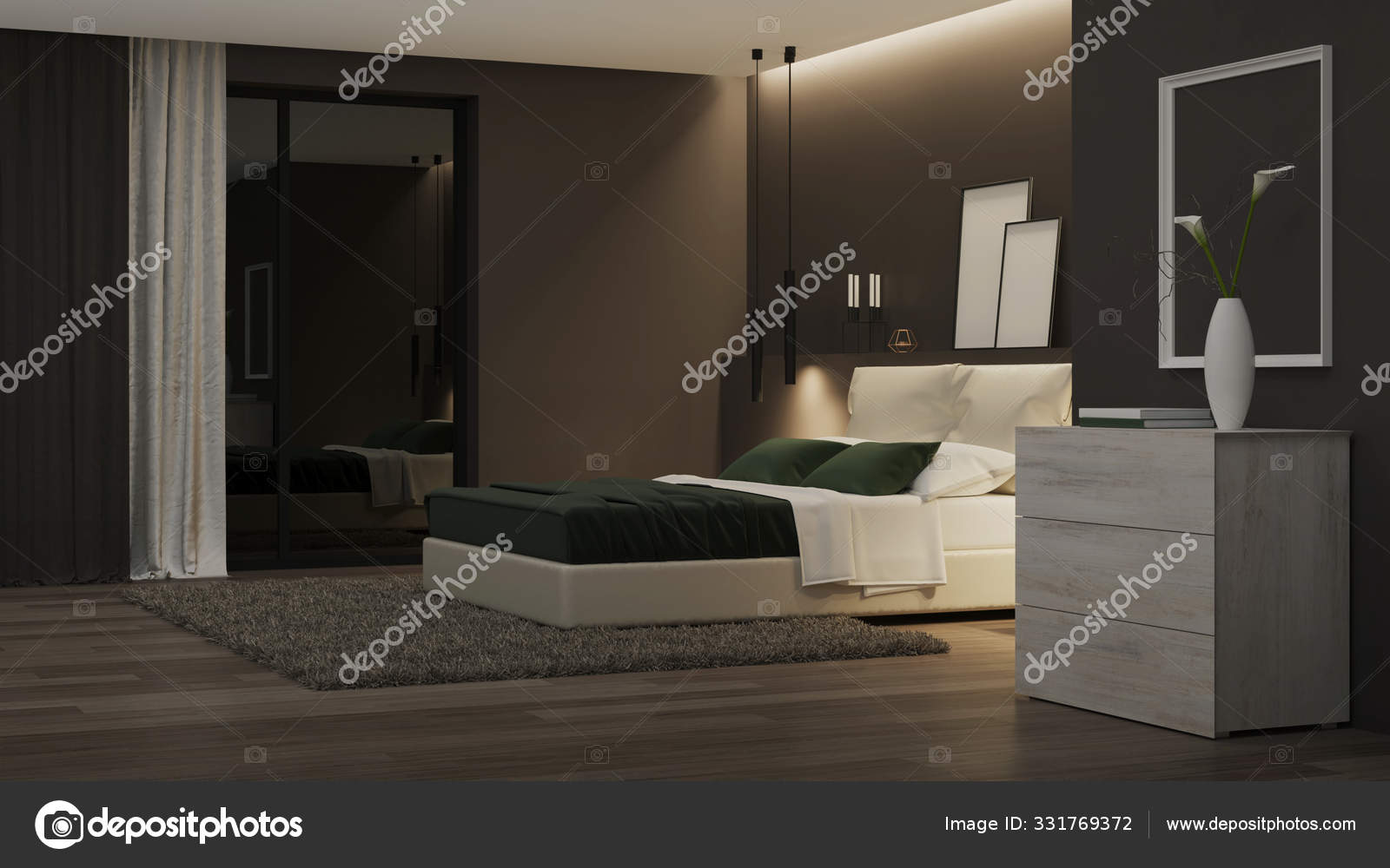 Interior Casa Moderna Quarto Com Paredes Escuras Mobiliário Brilhante Boa  fotos, imagens de © ArtemP1 #331769372