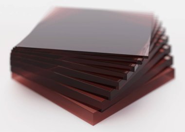 Cam levhalar. Şeffaf camın kalınlığı. 3d oluşturma.