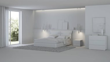 Modern ev iç. Gri iç. 3D render.