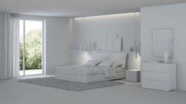 Modern ev iç. Gri iç. 3D render.