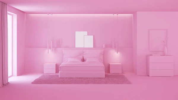 Modern house interior. Pink interior. 3D rendering.