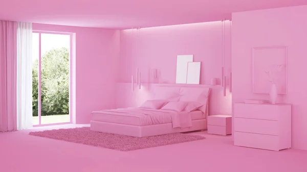 Modern house interior. Pink interior. 3D rendering.