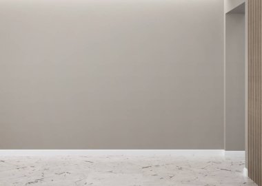 Ahşap bloklar kullanarak boş bir odanın modern koridoru. 3d oluşturma.