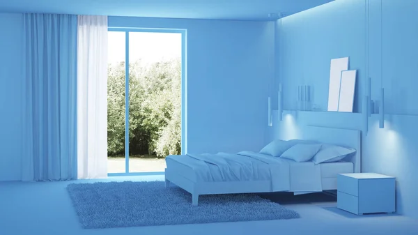 Moderní Interiér Domu Modrý Interiér Vykreslování — Stock fotografie