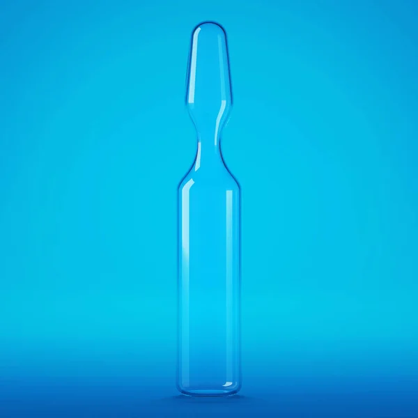 Transparente Glasampulle Ampulle Mit Medikamenten Auf Blauem Hintergrund Darstellung — Stockfoto