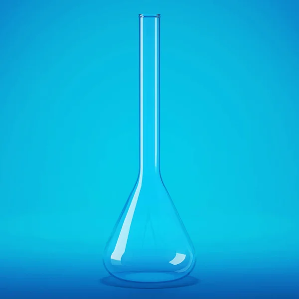 Прозора Скляна Лабораторна Колба Блакитний Фон Візуалізація — стокове фото