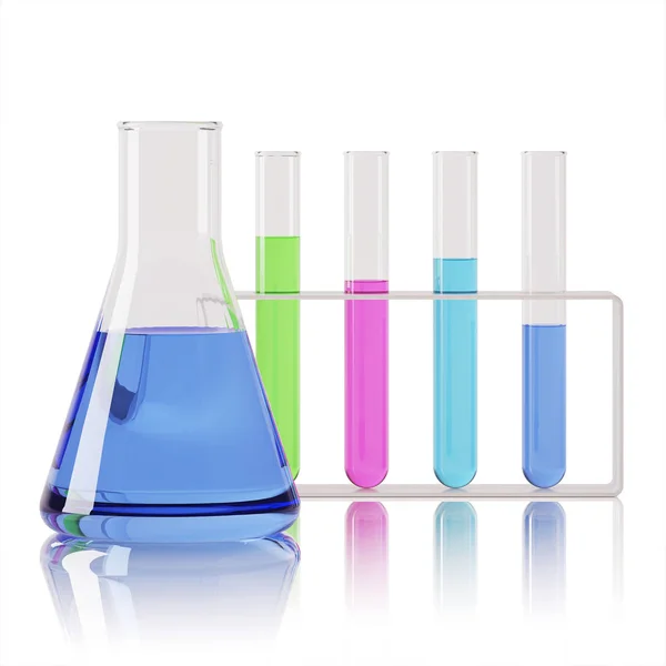 Set Transparent Glass Laboratory Flasks Rendering — 스톡 사진