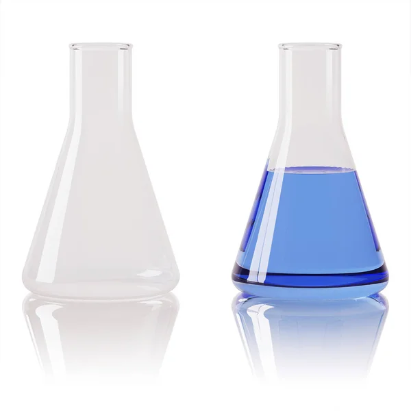 Set Transparent Glass Laboratory Flasks Rendering — 스톡 사진