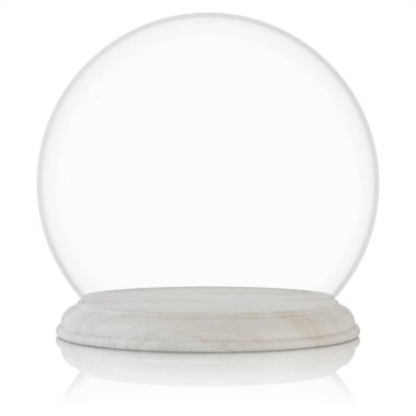 Empty glass dome on a white background. Clipping path included. 3D rendering.