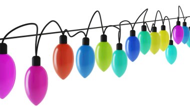 Christmas lights. Glowing lights for Christmas holiday cards, banners, posters, web design. 3D rendering.