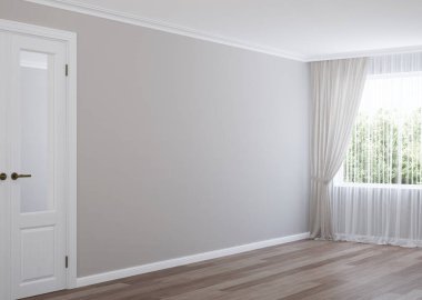 Özel bir evin içi. Boş oda. 3d render.