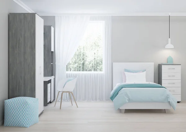 Acogedor Dormitorio Elegante Diseñado Para Adolescente Interior Brillante Con Acentos —  Fotos de Stock