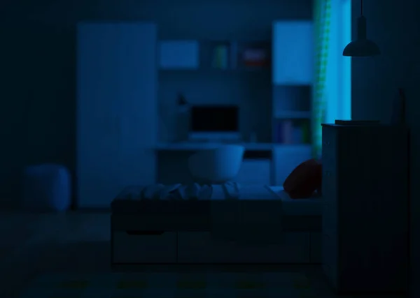 Acogedor Dormitorio Elegante Diseñado Para Adolescente Buenas Noches Iluminación Nocturna —  Fotos de Stock