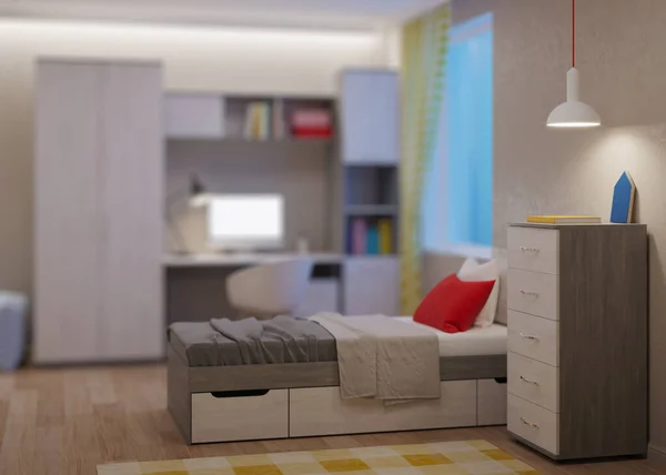 Acogedor Dormitorio Elegante Diseñado Para Adolescente Buenas Noches Iluminación Nocturna — Foto de Stock