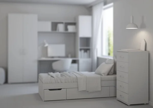 Acogedor Dormitorio Elegante Diseñado Para Adolescente Interior Gris Renderizado — Foto de Stock