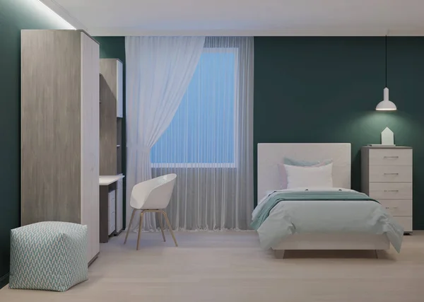 Acogedor Dormitorio Elegante Diseñado Para Adolescente Buenas Noches Iluminación Nocturna — Foto de Stock