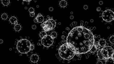 Coronavirus enfeksiyonu tıbbi örnekleme. Mikroskop virüsü yaklaşıyor. Kırpma yolu dahil. 3B görüntüleme.