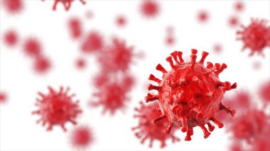 Coronavirus enfeksiyonu tıbbi örnekleme. Mikroskop virüsü yaklaşıyor. 3B görüntüleme.