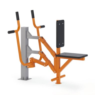 Kas kütlesi kazanmak ve beyaz arka plandaki yaraların iyileşmesi için sokak egzersiz ekipmanları. Kırpma yolu dahil. 3B görüntüleme.