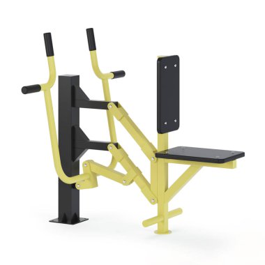 Kas kütlesi kazanmak ve beyaz arka plandaki yaraların iyileşmesi için sokak egzersiz ekipmanları. Kırpma yolu dahil. 3B görüntüleme.