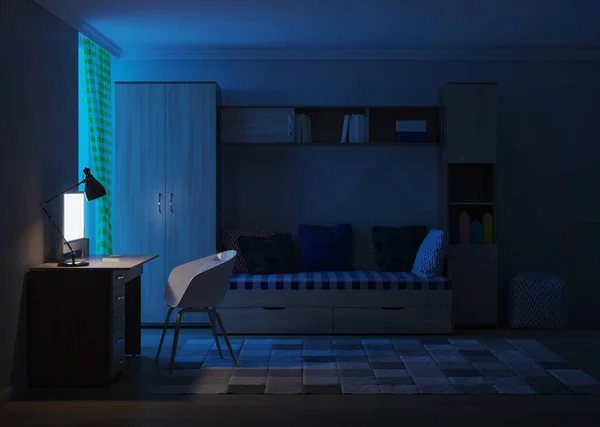 Acogedora Habitación Elegante Diseñada Para Adolescente Buenas Noches Iluminación Nocturna — Foto de Stock