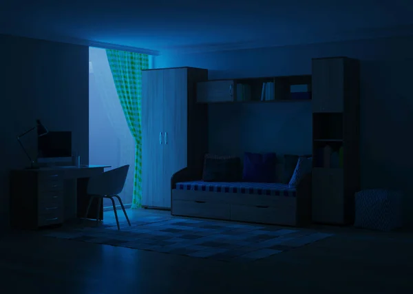 Quarto Acolhedor Elegante Projetado Para Adolescente Boa Noite Iluminação Nocturna — Fotografia de Stock