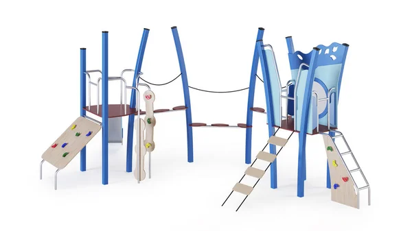 Moderner Kinderspielkomplex Auf Weißem Hintergrund Spielgeräte Mit Rutsche Treppen Und — Stockfoto