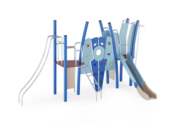 Moderner Kinderspielkomplex Auf Weißem Hintergrund Spielgeräte Mit Rutsche Treppen Und — Stockfoto