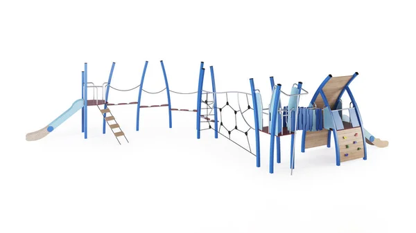 Moderner Kinderspielkomplex Auf Weißem Hintergrund Spielgeräte Mit Rutsche Treppen Und — Stockfoto