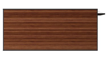 Panoramik pencereli bir konteynır ve beyaz arka planda ahşap duvarlar. Kırpma yolu dahil. 3B görüntüleme.