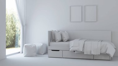 Gri çocuk odası. 3B görüntüleme.