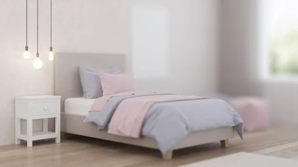 Kızlar Için Tasarlanmış Bir Yatak Odası Çocuk Odası Tasarımı Görüntüleme — Stok fotoğraf