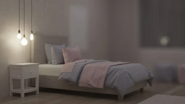 Kızlar Için Tasarlanmış Bir Yatak Odası Çocuk Odası Tasarımı Geceler — Stok fotoğraf